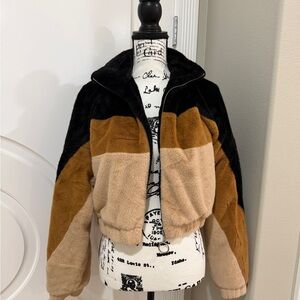 Forever 21 Faux Fur Jacket in Black and Brown